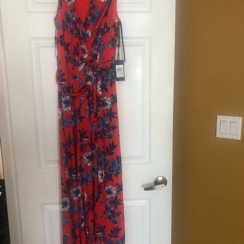 Tommy Hilfiger Red Floral Jumpsuit with Blue and White Print